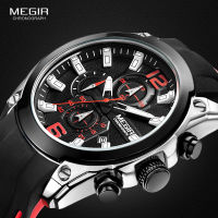 Megir Mens Chronograph Analogue Quartz Watches Fashion Rubber Strap Sport Wristwatch with Luminous Hands for Boys 2063GS-BK-1