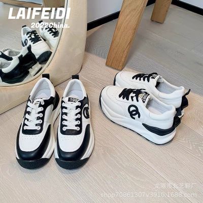 2022Korean Autumn New Platform Womens Shoes Xiaoxiangfeng Dad Shoes Leather Low-Top Sports Casual White Shoes