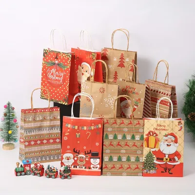 5pcs Christmas Kraft Paper Bags Santa Claus Snowman Snowflake Cookie Candy Gift Bag For Noel Party Merry Xmas Navidad Decoration