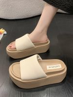 ♚ Muffin thick-soled slippers womens summer outer wear 2023 new small non-slip heightened open-toed high-end sandals and slippers