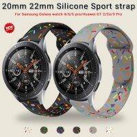 ☽ 20mm 22mm Rainbow พิมพ์ซิลิโคนสำหรับ Samsung Galaxy Watch 3 4 5 Pro 45 46mm สร้อยข้อมือ Huawei GT 2/2e/3 pro band