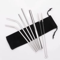 8PCS/set Metal Drinking Straws Reusable 304 Stainless Steel Boba Bubble Straws with Straw Brush for Bar Party Drinking Accessory Specialty Glassware