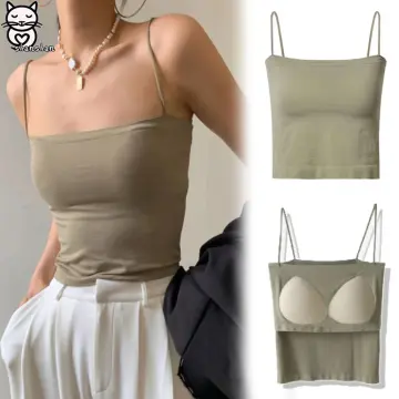 Women Vest Tank Top With Built-in Bra Spaghetti Strap Padded Camisole Tanks