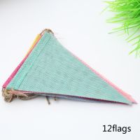 【CC】 12 Flags Colorful Burlap Bunting Pennant Happy Birthday Wedding Garland Decoration Bar