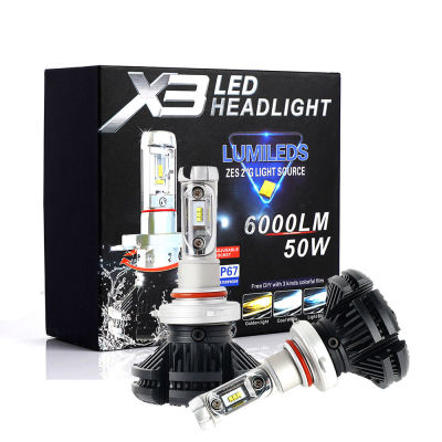 Car LED Headlight X3 9V-36V Car Lamps 6000K 6000LM Driving Bulb H1H7H11900590068808815202H4H1390049007 1Set Car Light