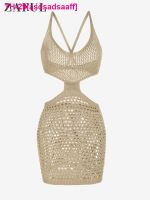 asdsadsaaff Zaful-Criss Cross Openwork malha vestido recorte ver-através praia vestido