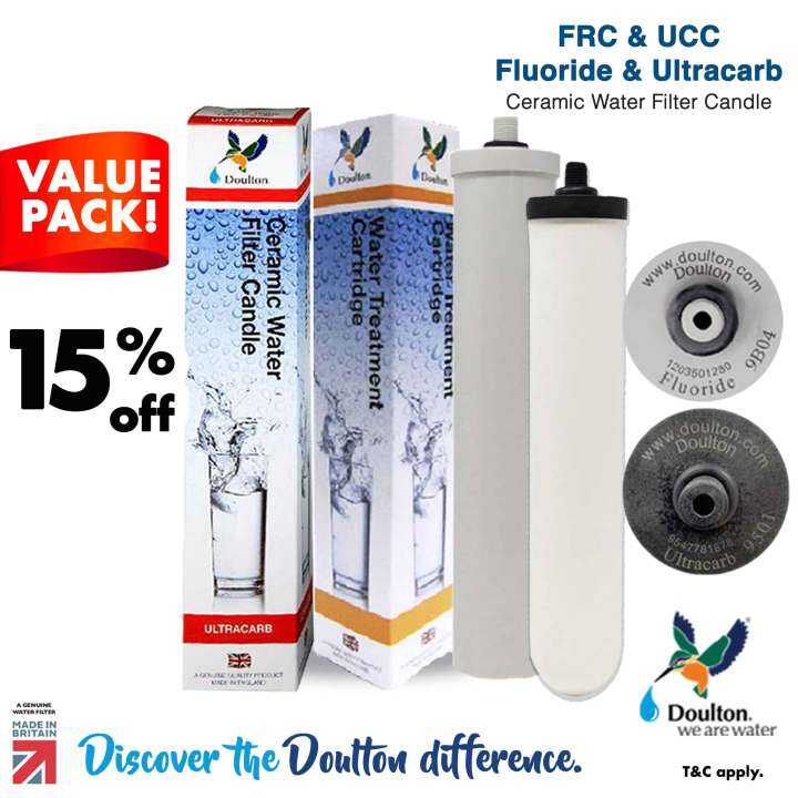 Doulton Fluoride + Ultracarb 9501(NSF) Ceramic Water Filter Candle (Short Thread) Enhanced with