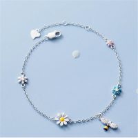 925 Sterling Silver Tassel Zircon Daisy Bee Charm Bracelet Bangle For Women Girls Party Wedding Trendy Jewelry Accessories