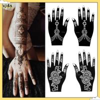 VJDA 1 Pair แฟชั่น ความงาม Mehndi สไตล์อินเดีย รูปลอกมือชั่วคราว DIY ศิลปะบนเรือนร่าง ลายฉลุสัก สติกเกอร์แม่แบบเฮนน่า