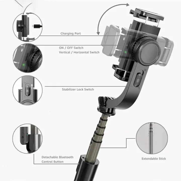 l08ตัวกันสั่นสำหรับถ่ายวิดีโอเซลฟี่อะลูมินัมอัลลอยมือถือแบบหมุน360ไม้เท้าเซลฟีขาตั้งสามขาแท่นยึดกล้อง