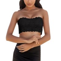 Womens Sexy Floral Lace Wrap Padded Tube Top Bandeau Solid Breathable Push Up Strapless Bra Seamless Underwear Lingerie