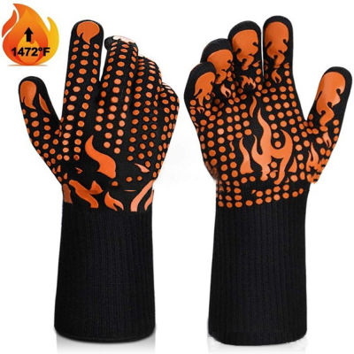 Two Piece BBQ Gloves High Temperature Resistance Oven Mitts 500 800 Degrees Fireproof Barbecue Heat Insulation Microwave Gloves