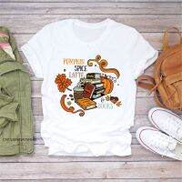 Women Graphic T-Shirt Pumpkin Spice Latte Books Fall Vintage Female Printed Camisas Mujer Womens T-Shirts Soft Lady Tee Shirts