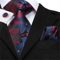 SN-3125 Hi-Tie 8.5cm Silk Men Tie Floral Red Blue Neckties for Men Classic Party Wedding Pocket Square Cufflinks Luxury Tie Set Ties