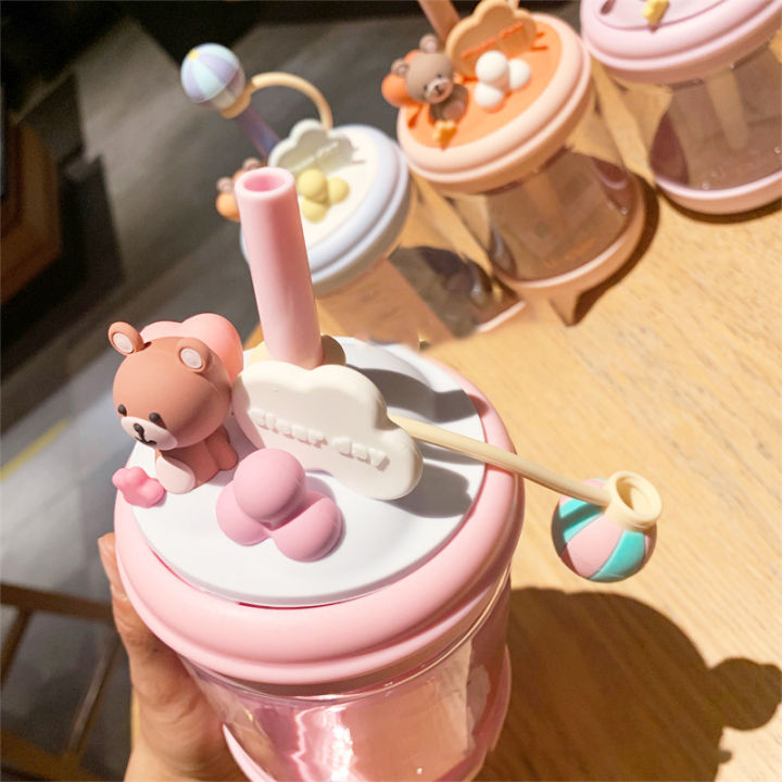 ins-straw-cup-portable-water-cup-cold-extraction-straw-cup-cute-straw-cup-summer-straw-cup-little-bear-straw-cup