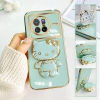 For vivo X80 Mobile Phone Case Fashion Temperament Plating TPU Advanced Rotary Stand Makeup Mirror Hello Kitty Folding Mirror Stand Net Red New Couple Gift Soft Touch Anti slip Anti fall Protective Case