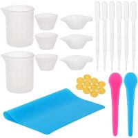 Resin Mixing Cups Kit With 100Ml Silicone Measuring Cups Spoons Dropping Pipettes Finger Cots Silicone Mat DIY