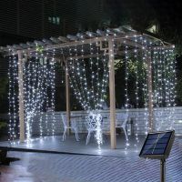 {Best-selling party decoration} ไฟ Led พลังงานแสงอาทิตย์กลางแจ้งคริสต์มาสพู่ห้อยนางฟ้าพวงมาลัยสตริงม่านแสง3เมตร X 3เมตรสำหรับงานแต่งงานห้องนอนตกแต่งปีใหม่