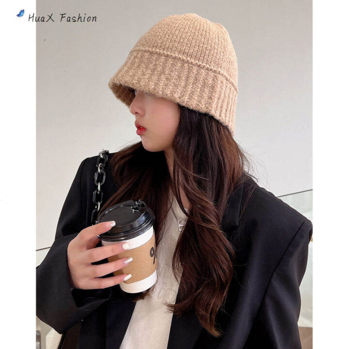 huax-หมวกแฟชั่นหมวกแบบคาดสำหรับผู้หญิงสีทึบหมวกทรง-beanie-หัวใหญ่