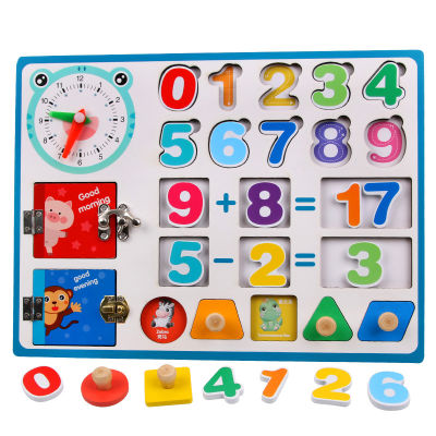 ปริศนาไม้ Multi-Function การศึกษาคณิตศาสตร์ Board เด็กการเรียนรู้การศึกษาของเล่นเด็ก Montessori จำนวนรูปร่าง Cognition Board