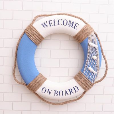 30cm Hanging Lifebuoy Decoration Mediterranean Style Crafts Home Decoration for Cafe Shop Bar Living Room Decor (Blue Fish)