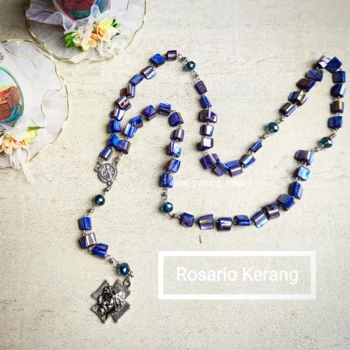 Rosario Kerang Biru / Barang Rohani Katolik / Rosario Kristal / Salib ...