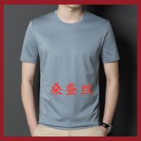 High quality fashion mulberry silk short sleeve T-shirt man summer clothes on pure color leisure joker male --ntx230801✆♕✥