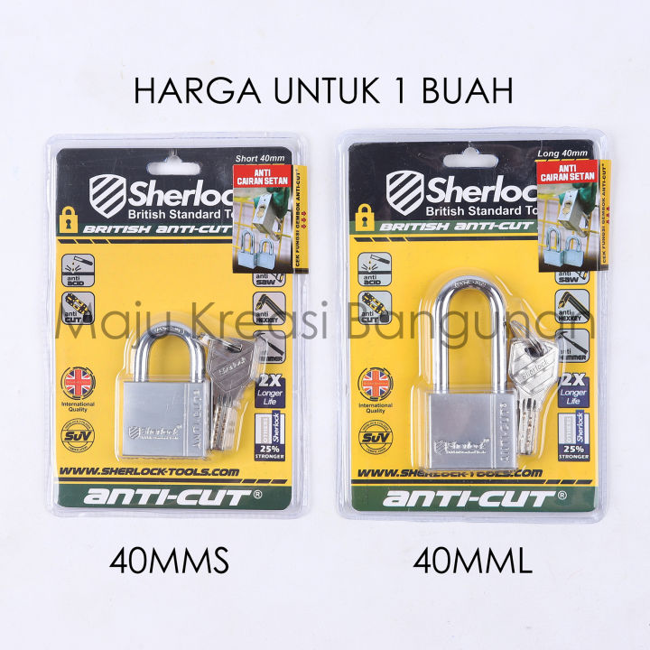 Gembok Sherlock Anti Cut Kuningan Brass 40mm Panjang Pendek Pagar Rumah ...