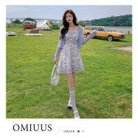 [OMIUUS] ชุดเดรส Cami แบบชิ้นเดียวสไตล์ฝรั่งเศสชุดเดรสด้านหลังลายดอกไม้บางเฉียบ