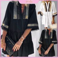 COD DSFGRDGHHHHH ED-Women Boho Summer V Neck Tassel Half Sleeve Print Beach Party Loose Mini Dress