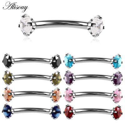 Alisouy 1pc 316L Stainless Steel Eyebrow Barbell Piercing Earrings Cubic Zirconia Helix Ring Labret Lip Piercing Eyebrow Jewelry