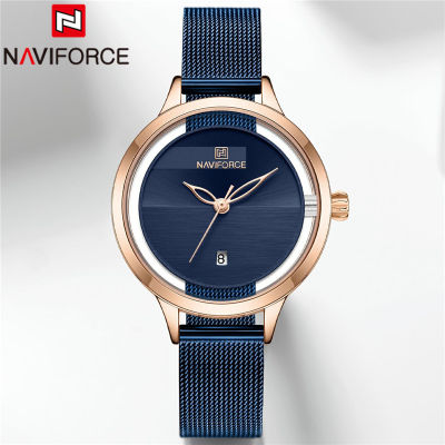 NAVIFORCE New Women Watch Top nd Luxury Blue Ladies Wristwatch Mesh Stainless Steel celet Date Classic Female Clock 5014