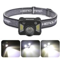 [Arrive 1-3 Days] XPE+COB LED Headlamp Micro USB Rechargeable 400LM Portable Head Light Telescopic Zoom IPX4 Power Display 500mAh Wave Induction for Hiking Cycling