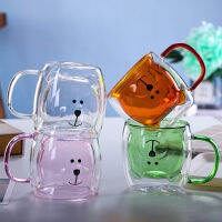 Cute Bear Double Bottom Glass Cup 3D Creative Mug for Kids Milk Coffe Cup Double Wall Heat Resistant Cups Children Gift