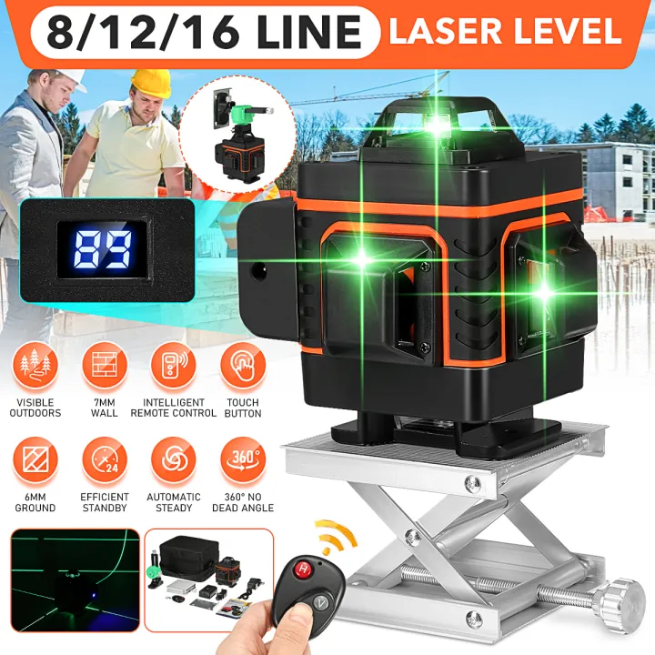 3D 12/16Line Green Light Laser Level Digital Self Leveling 360° Rotary