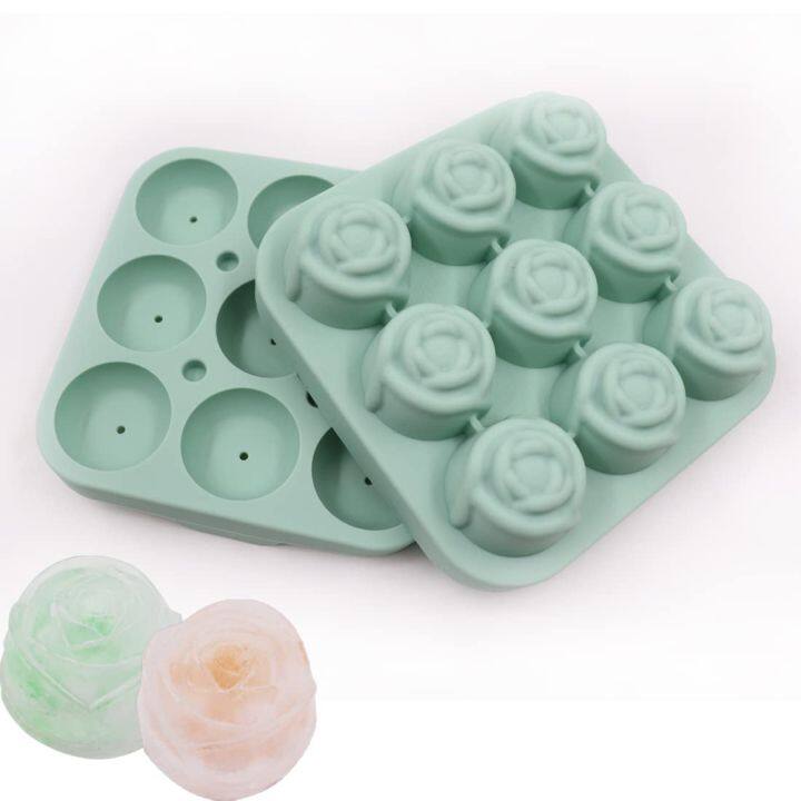 Ice Cube Tray Silicone 3D Rose Ice Mold, Ice Cube Molds for Freezer with  Lid and Funnel, Easy Release Silicone Mold 9 Rose Flower Shaped Ice Cubes