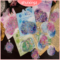 SHUIXINGZ สติกเกอร์สัตว์เลี้ยงสีเขียวสีชมพูสติกเกอร์โฮโลแกรมแวววาวสีม่วงสติกเกอร์ตกแต่ง DIY