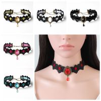 เครื่องประดับ HACQF เซ็กซี่ร็อคโกธิคลูกไม้ฮิปฮอป Punk Choker สร้อยคอคริสตัลกำมะหยี่โซ่อัญมณี