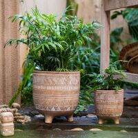 【การจัดส่งในประเทศไทย】Bohemia Red Clay Planter Pots, 14cm &amp; 23cm, Geometric Design Plants Pot with Drainage Hole, Red