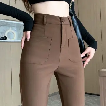 Shop Trousers Women High Waist Color Brown online - Jan 2024