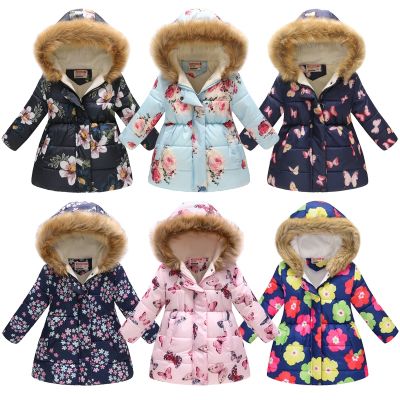 （Good baby store） Fashion Kids Girls Jackets Autumn Winter Warm Down Park For Girls Coat Baby Warm Hooded Print Jacket Outerwear Children Clothing