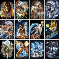 5D DIY Diamond Embroidery Wolf Animal Diamond Painting Indians Cross Stitch Kit Picture Rhinestones Mosaic Wall Decor Home Decor