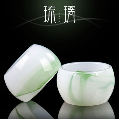 Emerald Green Ink Jade Porcelain Master Cup Single Cup Cyan Female Tea Cup Large Imitation Jade Glass Glass Kung Fu Tea Cup Bowl