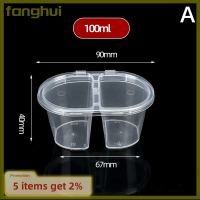 Fanghui 10ชิ้นพาเลทภาชนะบรรจุอาหารถ้วยซอสแบบใช้แล้วทิ้งฝาบานพับ