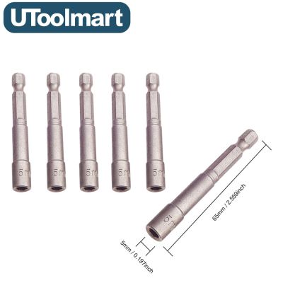 Utopmart Lengan Kualitas Tinggi 1/4 Soket Hex Non-magnetik 65Mm Panjang 5Mm/5.5Mm Soket Driver Dampak Nut Setter Bit 4 Buah/5 Buah