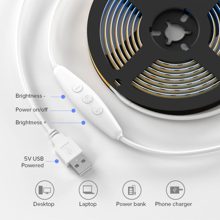 dc5v-usb-fcob-led-แถบไฟ8มิลลิเมตร-pcb-320-leds-ความหนาแน่นสูง-fob-ซัง-led-ไฟ-ra90ที่มีความยืดหยุ่นจาก3000พันถึง6000พันเชิงเส้นหรี่แสงได้