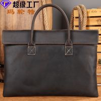 [COD] Douyin Shoulder Mens Layer Cowhide Handbag Business Thin Briefcase