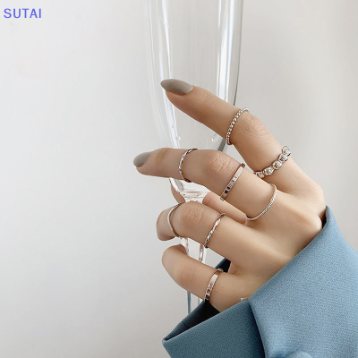 💖【Lowest price】SUTAI ชุดแหวนทองทรงกลมกลวงรูปทรงเรขาคณิตสำหรับผู้หญิงแหวนบิดแฟชั่นเครื่องประดับผู้หญิงพังก์