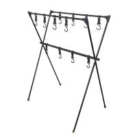 Outdoor Camping Hanging Shelf Fold Multifunctional Clothes Storage Hanger Picnic Barbecue Cookware Tool Triangle Rack with Hooks