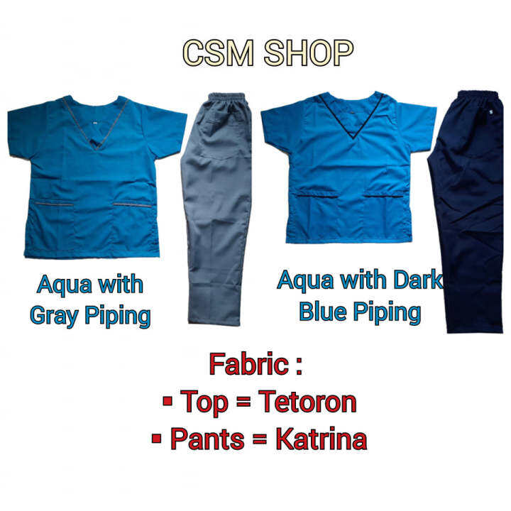 Aqua with Piping Scrubsuit Terno (Dark Blue and Gray) Scrub Suit Set